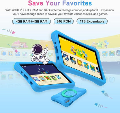 UMIDIGI Kids Tablet, G1 Tab Android Tablet PC, 10.1" Tablet for Kids, 8G+64G up to 1TB, WiFi 6, 8MP+8MP Dual Camera, Quad-Core, 6000mAh, BT5.0, TÜV Eye Bluelight, Parental Control,Blue