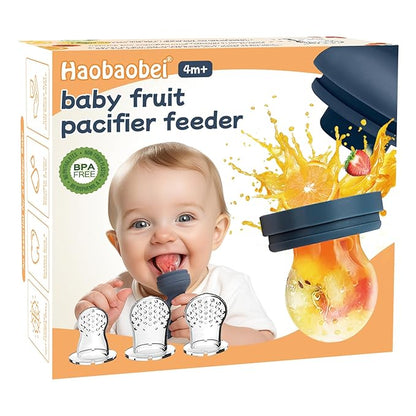 Baby Solids/Frozen Fruit Feeder Pacifier, Infant Teether Toy 4M+, BPA-Free Silicone Pouch & Nipple, Safely Introduce Solids, Teething Relief, 2-Pack - Blue/Green (Rabbit)