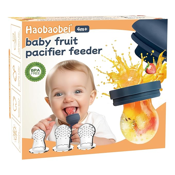 Baby Solids/Frozen Fruit Feeder Pacifier, Infant Teether Toy 4M+, BPA-Free Silicone Pouch & Nipple, Safely Introduce Solids, Teething Relief, 2-Pack (Deer - Green Purple, S/M/L)