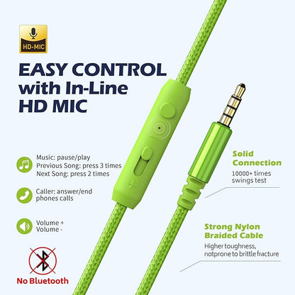 AILIHEN C8 Headphones Wired, On-Ear Headphones with Microphone and Volume Control, Corded 3.5mm Headset for Boys Girl School Smartphones Chromebook Laptop Computer Tablets Airplane Travel (Blue Green)