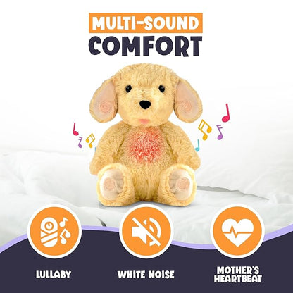 Gemma Joy Bedtime Baby Soothers for Sleep, Cry Activated Heartbeat Stuffed Animal for Baby, Newborn, Calming Light, Lullaby Music, White Noise, Shush and Mother’s Heartbeat - (Puppy, Rechargeable)