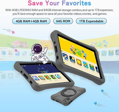 UMIDIGI Kids Tablet, G1 Tab Android 13 for Kids, 10.1", 4+4G+64G up to 1TB, WiFi 6, 8MP+8MP Dual Camera, Quad-Core, 6000mAh, BT5.0, TÜV Eye Bluelight Tablet Android, Parental Control