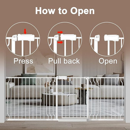 WAOWAO Baby Gate 100-109.41" Extra Wide Pressure Mounted Walk Through Swing Auto Close Safety White Metal Toddler Kids Child Dog Pet Puppy for Stairs,Doorways,Kitchen