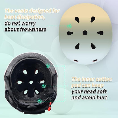 Adjustable Kids Bike Helmet with Knee & Elbow Pads Set, Color Gradient Design for Boys and Girls Aged 3-14+, for Skateboarding, Scooter, Roller & Inline Skating, Longboard