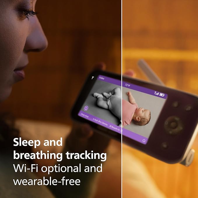 Philips Avent Premium Connected Baby Monitor, with 1080p Camera and App, SenseIQ Sleep and Breathing Rate Tracking, Cry Detection and Translation, Day and Night View, Two-way True Talk Back, SCD973/37