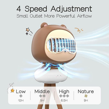 Cute Bear Stroller Fan Clip On for Baby, Portable Bladeless Fans 4 Speeds Oscillating, 4000mAh Rechargeable Battery Powered, Flexible Tripod Strong Cooling for Bedside Crib Car Seat