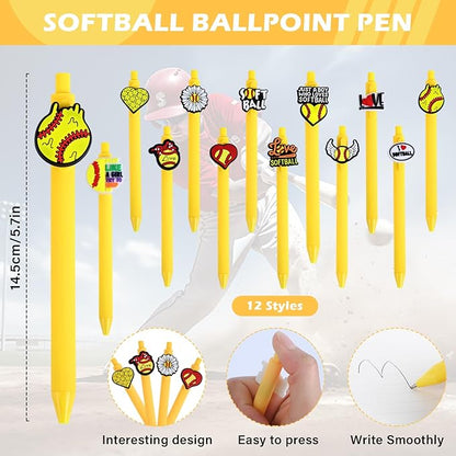 LiYiQ 72 Pcs Softball Party Favors Softball Team Gifts Softball Goodie Bags Stuffers Softball Ballpoint Pens Bookmark Card and Silicone Bracelet