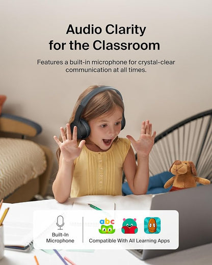 Belkin SoundForm Mini Kids Wireless Headphones w/Built-in Microphone, 30H of Playback Time, & Fun Stickers - Over-Ear Headsets for Online Learning, School, Travel, iPhone, iPad, Galaxy & More - Black