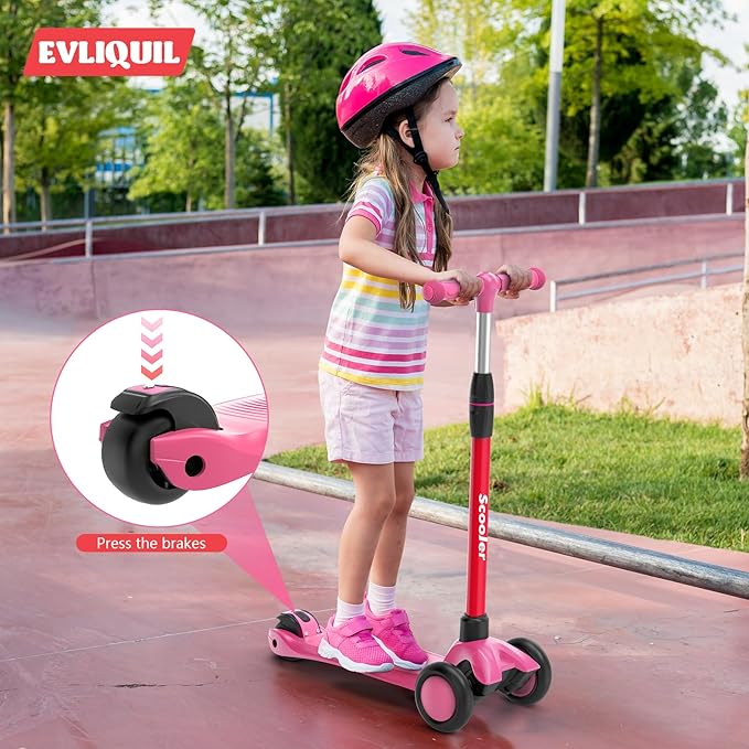 Kids Scooter,Lighted Wheels and 3 Adjustable Height Handlebars Scotters for Kids 3-12,3 Wheel Toddler Kick Scotter for Boys & Girls up to 132 Lbs.