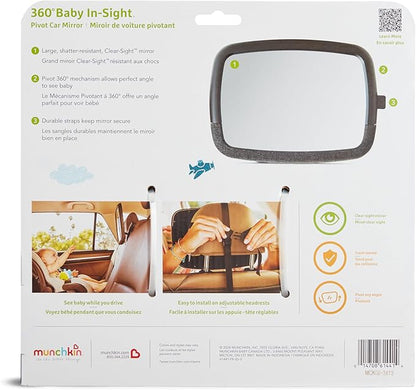 Munchkin Baby Car Mirror for Rear Facing Car Seats, Pivot 360 Baby in-Sight Adjustable Auto Mirror, Black