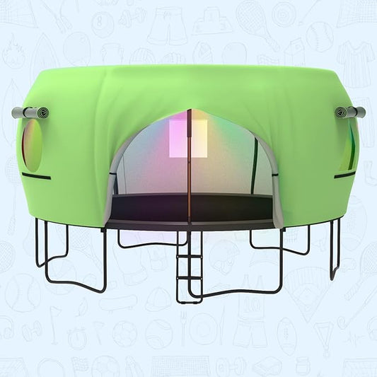 Gardenature 10FT/12FT/14FT Trampoline Tent(Tent Only), Fit Round Trampolines, Shade Cover with LED Light, Outdoor Trampolien Accessories, Anti-Tear, Beige