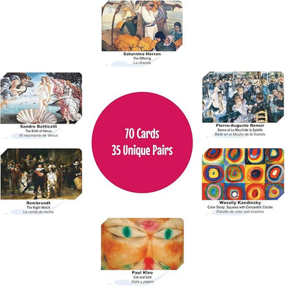 Menique Memory Matching Game – Famous Paintings for Adults & Kids – 70 Cards (35 Pairs) – Bilingual Art Game – Educational & Concentration Activity
