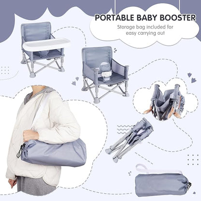 Portable Booster Seat, Toddler Baby Seat with Tray for Dining Table Compact Floor Chair for Camping Lawn Beach Babies Travel 6-36 Months