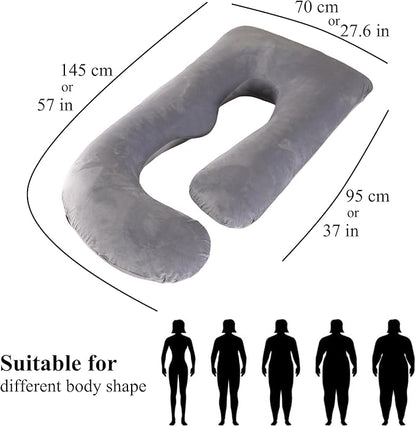 Pregnancy Pillow, Full Body Maternity Pillow 57 inch, with Removable Washable Cover - Sleep Support for Legs, Back, Neck, Shoulder, HIPS, Belly for Pregnent Women, Velvet Cover(Grey)