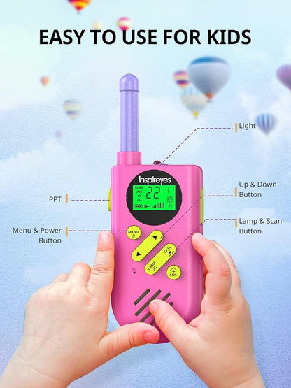 Walkie Talkies for Kids Rechargeable,Toys for Boys and Girls Ages 3-12, 2 Pack Long Range 2-Way Radios, Birthday Gifts,Christmas Stockings, Outdoor Play, Family Games, Hiking Camping Gear