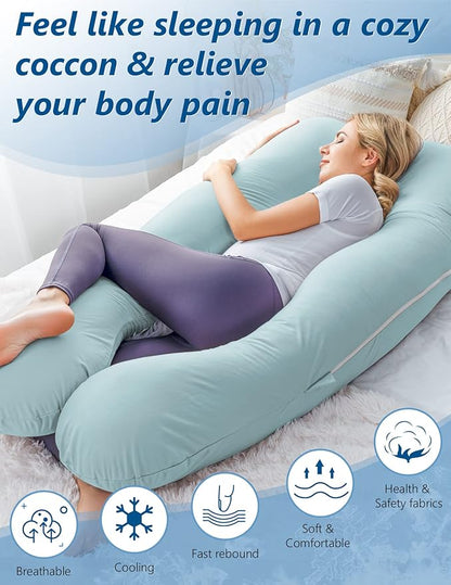 Meiz Pregnancy Pillow, Cooling Pregnancy Pillows for Sleeping, Maternity Pillow for Pregnant Women, Pregnancy Body Pillow with Cooling Jersey Cover, Green