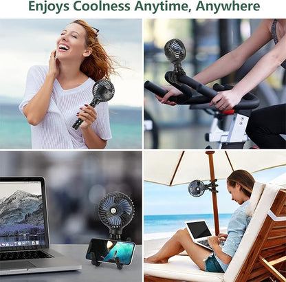 snawowo Mini Handheld Personal Portable Fan, Baby Stroller Fan, Car Seat Fan, USB or Battery Powered, with Flexible Tripod Clip on Student Bed Desk Bike Crib Treadmill Camping Traveling(Black)