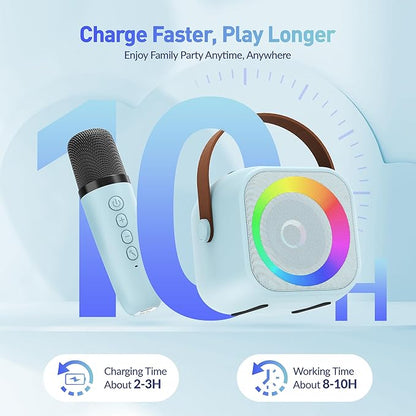 Karaoke Machine, Portable Bluetooth Speaker with 2 Wireless Microphones for Kids, Karaoke Toys Gifts Toys for Girls Boys Family Home Party (Blue)