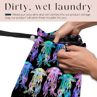 Waterproof Wet Bag for Swimsuit, Travel Beach Wet Dry Bag, Hidden Zipper Reusable Jellyfish Wet Bags, for Travel Beach Wet Swimsuits Toiletries Diapers Dirty Gym Clothes Laundry Bag
