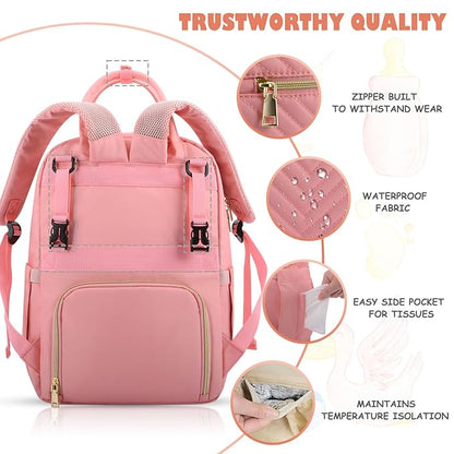 Baby Diaper Bag Backpack, Travel Diaper Bags for Baby Girl Boy Large Capacity Baby Bag Backpack for Women Light Pink