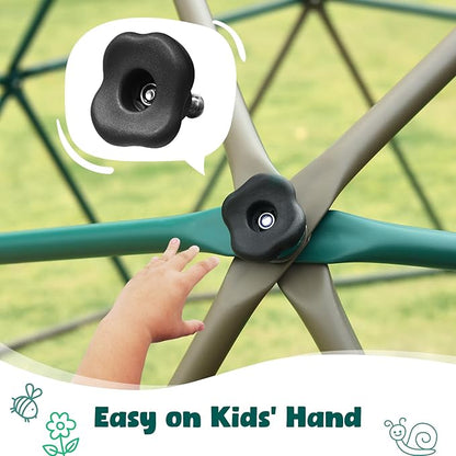 Hapfan 10 ft Climbing Dome Swing Set with Saucer Swing, Jungle Gym for Kids Outdoor Backyard, Supports 800lbs, Easy Asssembly, Rust-Resistant Outdoor Playset for Ages 3-8 8-12 (Green and Brown)
