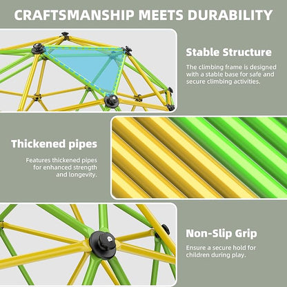 Climbing Dome, 10FT Jungle Gym with Swing for Kids 3 to 10 Outdoor Play Equipment, Supports 800lbs Toddler Play Set, Anti-Rust & Easy Assembly, Gift for Boys Girls (Yellow & Green)