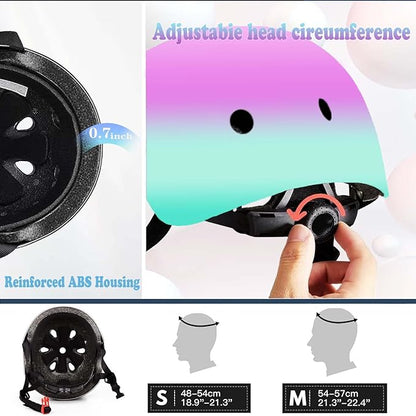 Kids Bike Helmet Set Adjustable for Children, Boys, Girls and Teenagers Aged 3-8 Years Includes Elbow, Knee, Wrist Guards Children's Helmet Protection Set for Bikes SkateboardsRollerskates