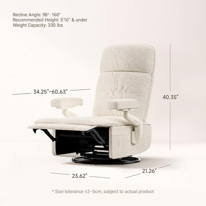 Nursery Swivel Glider Recliner Chair with Adjustable Armrests & Headrest, Rocking Chair Nursery with Removable Cover for Breastfeeding, FSC & Oeko-TEX Certified, Beige