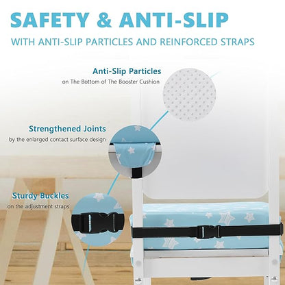 Booster Seat for Kitchen Chair with Adjustable Straps, Toddler Booster Seats for Dining Table Portable for Travel Camping Eating, Booster Cushion for Table for Baby Child Infant Kid Boy Girl