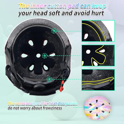 Adjustable Kids Bike Helmet with Knee & Elbow Pads Set, Color Gradient Design for Boys and Girls Aged 3-14+, for Skateboarding, Scooter, Roller & Inline Skating, Longboard
