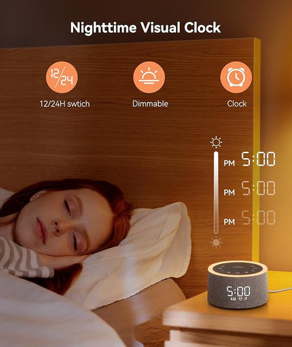 Dreamegg D1+ Sound Machine & Alarm Clock - Sound Machine for Sleep, White Noise Machine with 29 Soothing Sounds, Night Light, 0-100% Dimmable, White Noise Alarm Clock for Bedrooms Adults Baby