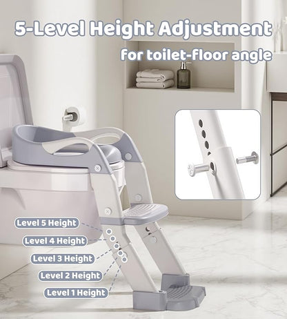 2-in-1 Toddler Potty Training Toilet Seat with Step Stool Ladder – Adjustable Height Potty Chair Urinal for Baby Boys Girls Age 1-3, Foldable Training Potty with Splash Guard & Anti-Slip Feet, Purple