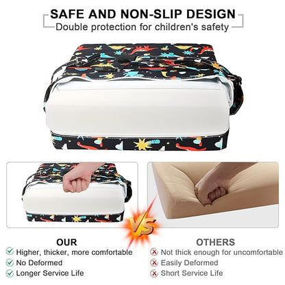 Toddler Booster Seat for Dining Table, Kids Booster Seat for Kitchen Chair with Backrest and Adjustable Straps, Non-Slip Portable PU Waterproof Travel Camping Eating Baby Booster Increasing Cushion