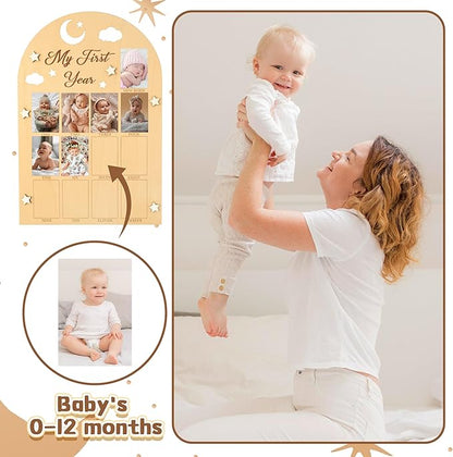 R HORSE My First Year Photo Frame Board - 3D Star Baby First Year Picture Frame 12 Months Milestone Photo Display Wood Board Baby Keepsake 1st Birthday Nursery Decor Gift for Boy Girl