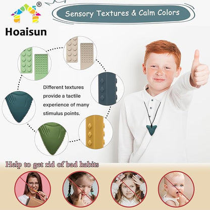 Chew Necklaces for Sensory Kids, 6 Pack Sensory Chew Necklaces for Boys and Girls with Autism, ADHD, SPD, Chewing (Morandi)