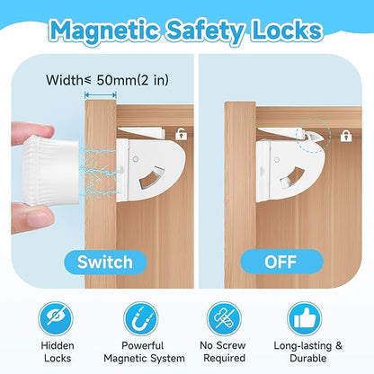 18 Pack Magnetic Cabinet Locks for Child Safety, Drawer Locks Baby Proofing, Magnetic Door Safety Locks for Cabinets and Drawers, Easy Installation No Tools Required (18 Pack and 2 Keys)