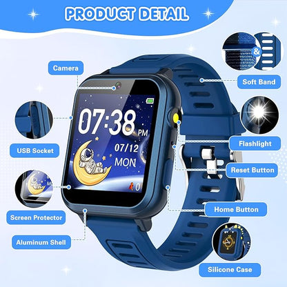 Smart Watch for Kids with 39 Games Touchscreen Camera Video, Music Player, Pedometer, Calculator, Calendar, Stopwatch, Flashlight, Alarm Clock 12/24 hr, Birthday Gifts Toys for Boys Ages 3-12