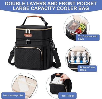Insulated Breastmilk Cooler Bag with Ice Pack - Holds 6x9oz Bottles, Leakproof Double Layer, Baby Bottle Cooler Bag with Adjustable Strap for Nursing Moms, Daycare & Travel