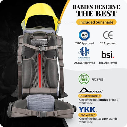 WIPHA Baby Backpack Carrier, Upgraded Carrying System Toddler Hiking Backpacks Carrier, Ergonomic Pro Baby Carrier Backpack with Safety Seat