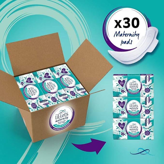 Lil-Lets Extra Long Postpartum Maxi Pads with Wings – 30 Pack Bundle for Post-Natal Bleeding & Heavy Flow – Postpartum Essentials - Extra Absorbent, Soft & Cushioned Maternity Towels, Fragrance-Free