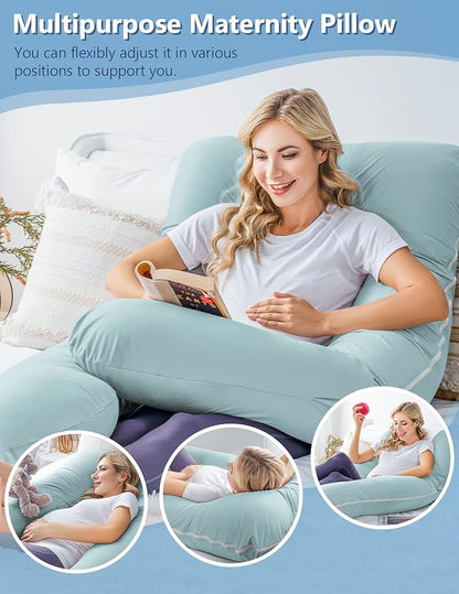 Meiz Pregnancy Pillow, Cooling Pregnancy Pillows for Sleeping, Maternity Pillow for Pregnant Women, Pregnancy Body Pillow with Cooling Jersey Cover, Green