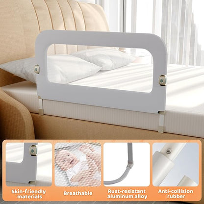 Bed Guard Rail for Toddlers - 47inch Foldable & Adjustable Height Baby Bed Safety Side Rails - Large Toddler Crib Railing Guard for Twin, Bunk, Full Size, Queen & King, Full Size Bed Grey