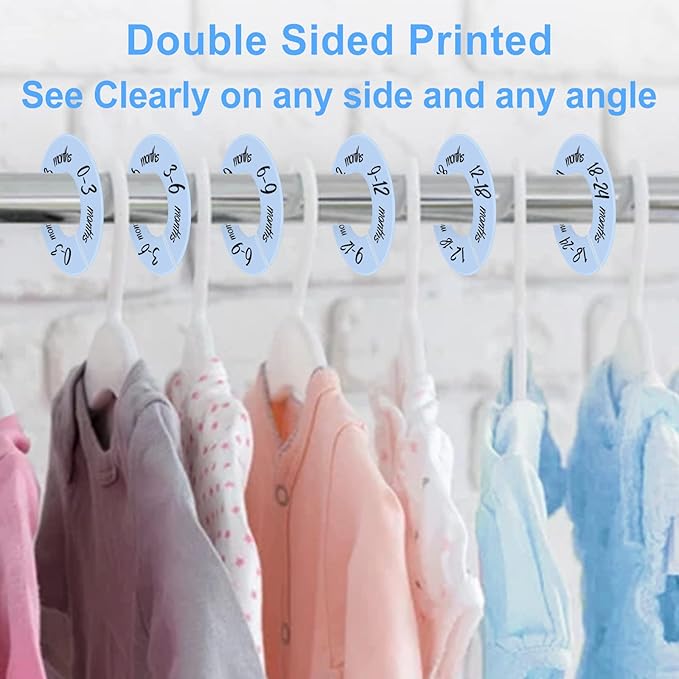 Pro Goleem Baby Closet Dividers Blue Baby Closet Organizer for Nursery Baby Clothes Size Age Dividers Fits 1.5" Rod 6 PCS
