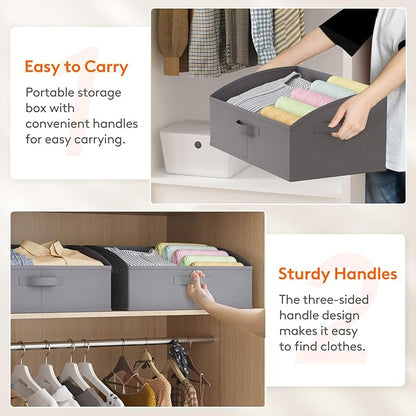 Lifewit Storage Baskets for Shelves, 6 Packs Non-woven Fabric Trapezoid Closet Organizer Bins with Handles, Foldable Clothing Containers Box for Clothes, Toy, Towel, Book, DVD, Hats, Large-Grey
