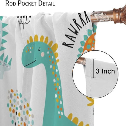 Dinosaur Curtains for Kids Boys Girls Home Decor Childish Cute Dino Animals Print Pattern Rod Pocket Blackout Window Drapes for Nursery Baby Bedroom Playroom W27.5xL63in 2 Panels