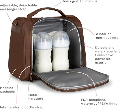 JuJuBe Insulated Bottle Bag, Breastmilk Storage Bag for Baby Bottles, Travel Insulated Lunch or Cooler with Handle, Waterproof Lining for Nursing, Milk, Food, Baby Formula, Snacks, Daycare, Espresso