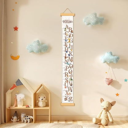 Customize Name Growth Chart Wall, Cute Letters Canvas Height Chart for Kids, Height Indicator Tape Ruler Growth Chart Decor, Toddler Room Decoration, Baby Measuring Board