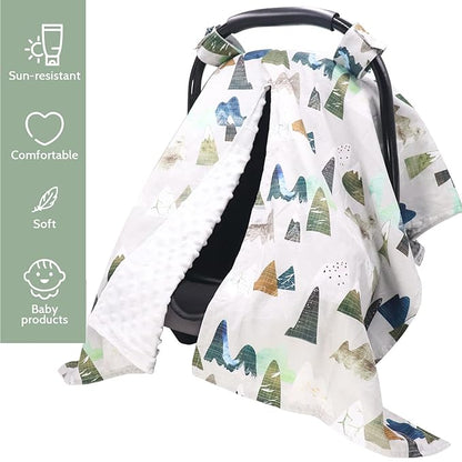 TANOFAR Car Seat Cover Baby, Carseat Covers Baby Boy Girl, Peekaboo Opening Infant Car Seat Cover for Winter, Warm & Cozy, Adventure Mountain