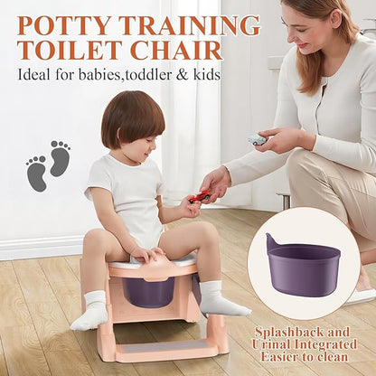Potty Training Seat, Toddler Toilet Seat for Little Boys Girls, Potty Training Toilet with Urinals, Toddler Step Stool Ladder and Splash Guard (Pink)