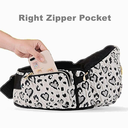 SUNVENO Baby Hip Carrier with Hip Seat, CPC-Certified, Ergonomic Infant Carrier for Newborns & Toddlers up to 45 lbs, Adjustable Waistband, Multiple Pockets, All-Season, Grey,Leopard Print